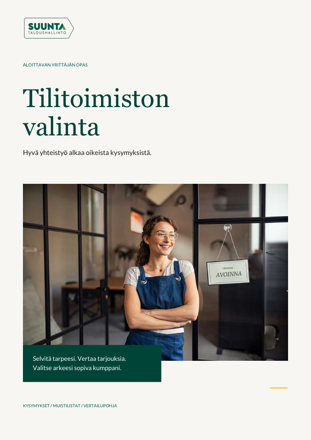 Tilitoimiston valinta – Suunta Taloushallinnon oppaan kansi